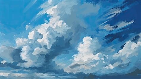 Premium AI Image | A painting of a blue sky with clouds