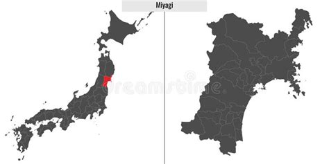 Map of Miyagi Prefecture of Japan Stock Vector - Illustration of review ...