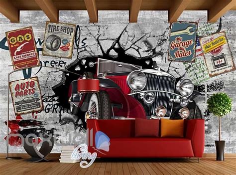 3D Classic Car Vintage Garage Art Wall Murals Wallpaper Decals Prints ...