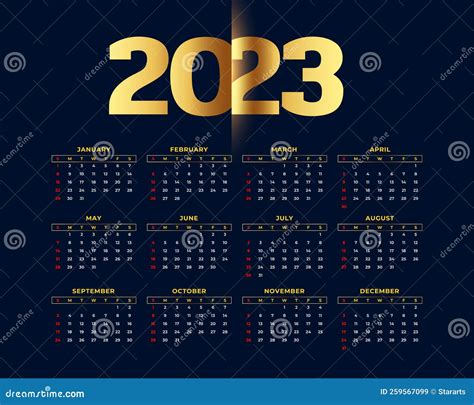 2023 Printable Monthly Calendar Template Design, Week Starts On Sunday Minimal Style Stock ...