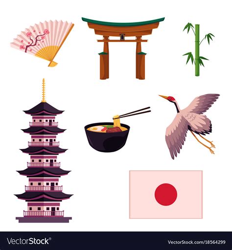 Collection of japanese culture symbols icons Vector Image