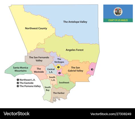 Los angeles county regions map with flag Vector Image