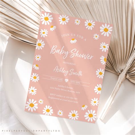 Paper Printable Instant Download Daisy Baby in Bloom Baby Shower Party Invitations Editable ...