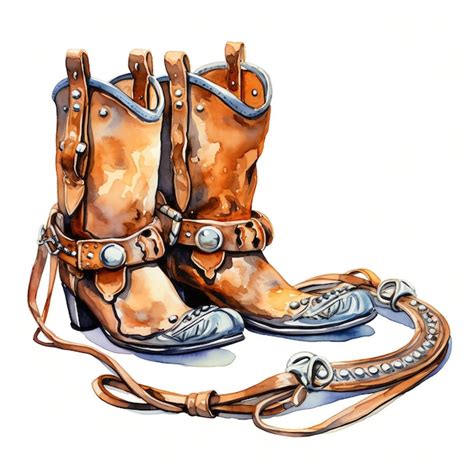 Premium Photo | Watercolor Spurs western wild west cowboy desert ...