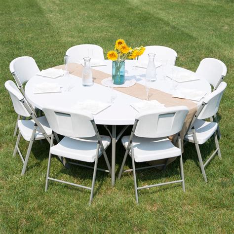 Round Folding Table, 72" Heavy Duty Plastic, White Granite - Lancaster Table & Seating