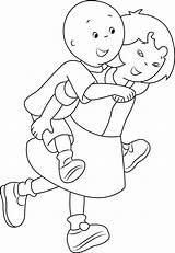 Sarah Piggybacking Caillou Coloring Page  Free Printable sketch template