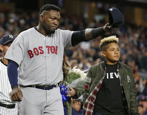 David Ortiz, Red Sox DH, joined at Yankee Stadium ceremony by Mariano Rivera, wife, daughter ...