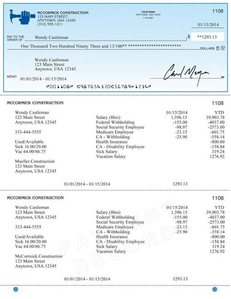 Payroll Checks Template | Payroll checks, Payroll, Payroll template