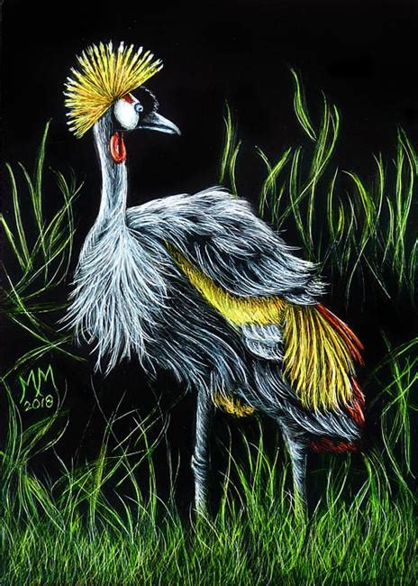 African Crowned Crane (SOLD) - by Monique Morin Matson from 3 - Scratchboard Art