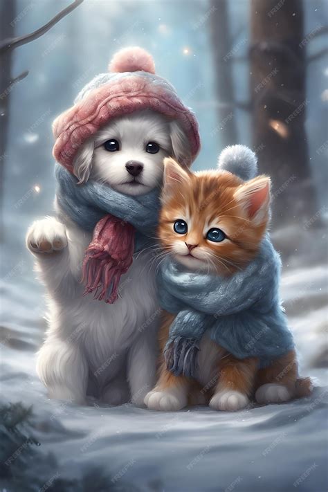 Premium AI Image | body cuteness overload a smiling cute puppy hugs a cute kitten