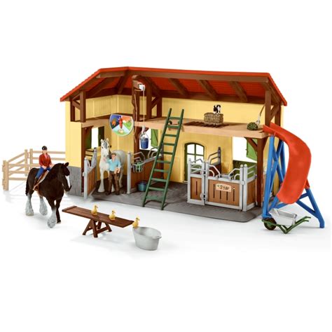 Schleich Horse Barn And Stable Playset Award-Winning Riding Center 96 Piece Set, Pony Toys ...