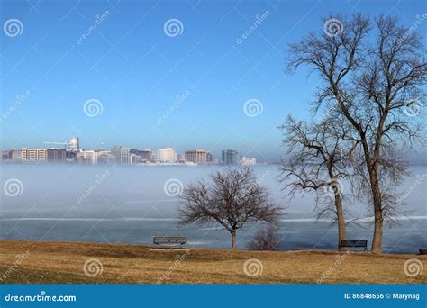 Skyline of Madison Wisconsin and Winter Mist. Stock Photo - Image of ...