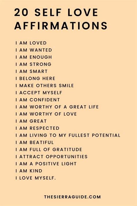 20 Affirmations for Self Love - The Sierra Guide | Self love affirmations, Positive self ...