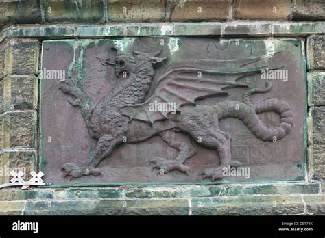 Cast bronze Welsh Dragon symbol for Wales showing signs of weathering ...