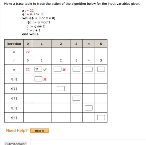 Solved Make a trace table to trace the action of the | Chegg.com