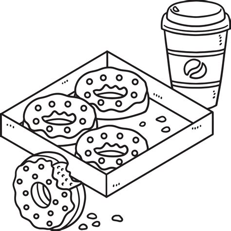Box of Donuts and Coffee Isolated Coloring Page 12902534 Vector Art at ...