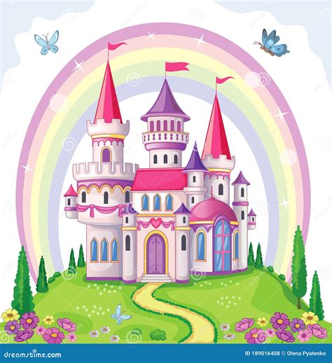 Fairy Tale Castle And Beautiful Princess Cartoon Vector | CartoonDealer.com #65244937