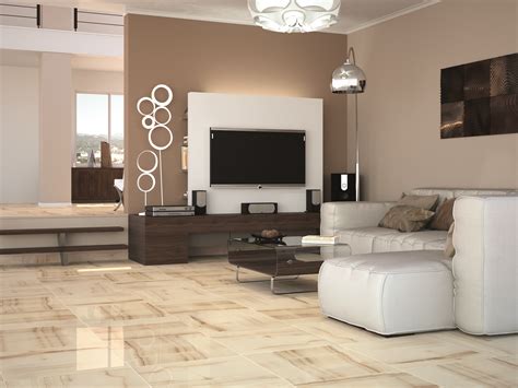 Modern living room with marble flooring