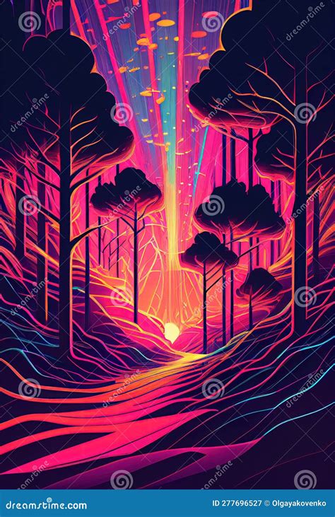 Futuristic Landscape with Trees in the Forest, Ai Generation Stock Illustration - Illustration ...