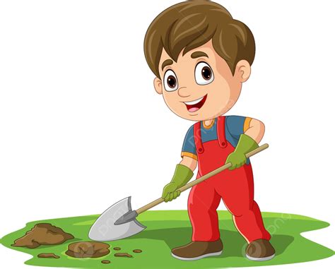 Cartoon Little Boy Digging Hole With Shovel, Cartoon Clipart, Shovel ...