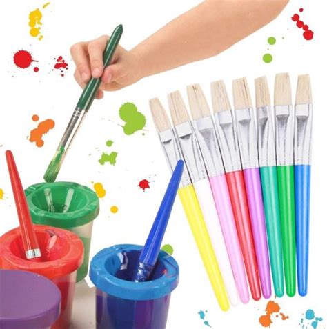 Jatidne 16 Pieces Kids Paint Brushes Round and Flat Bristle Tip Coloful ...