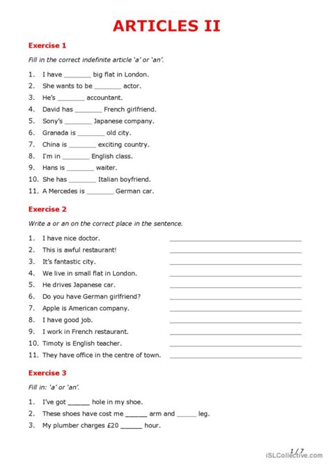 Articles 2 (a, an, the) general gram…: English ESL worksheets pdf & doc