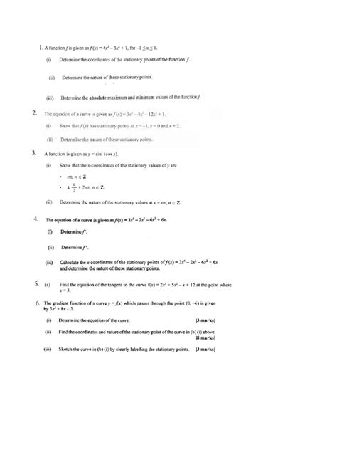 Stationary Points Unit 1 | PDF