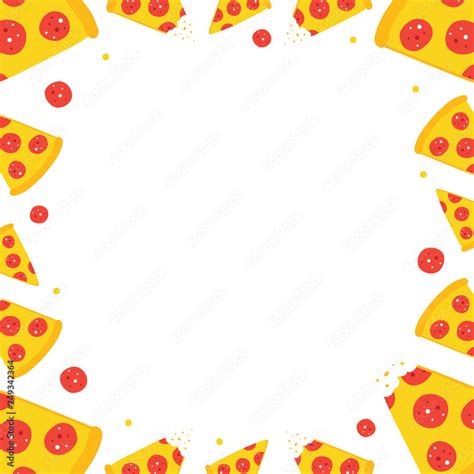 Vector frame, card template with cute pepperoni pizza slices and dots. Stock Vector | Adobe Stock