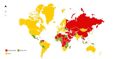 Map of dictatorships & partly free & free countries currently. : MapPorn