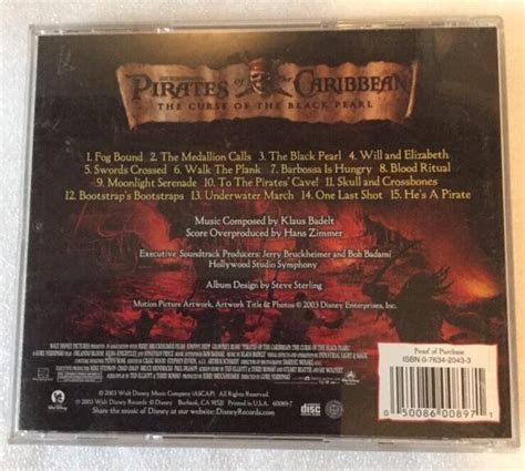 Disney 2003 PIRATES OF THE CARIBBEAN THE CURSE OF THE BLACK PEARL SOUNDTRACK CD | eBay