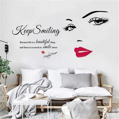 Keep Smiling Removable Vinyl Lettering Art Words Mural Home Room Decor Wall Stickers for Living ...