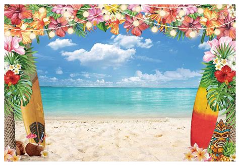 7x5ft Fabric Summer Hawaiian Beach Backdrop for Photography Tropical ...