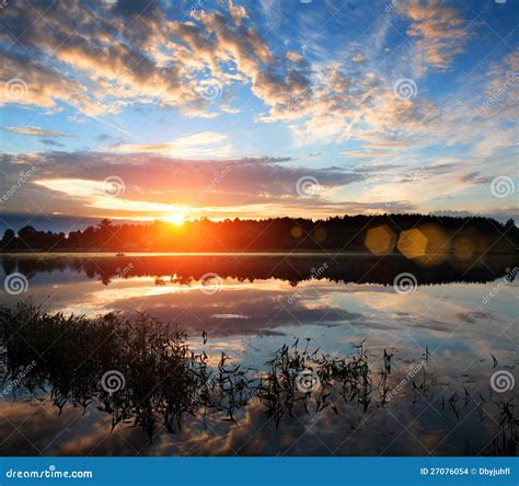 Sunrise over the river. stock photo. Image of forest - 27076054