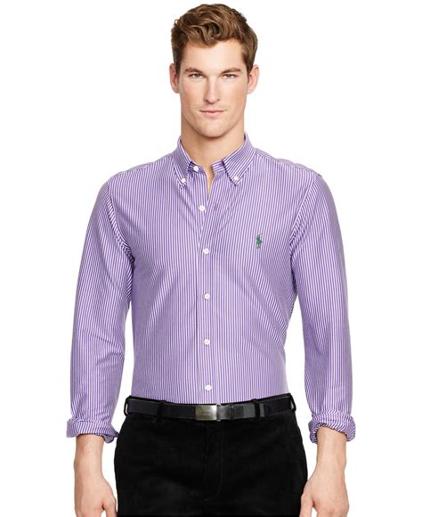 Polo Ralph Lauren Striped Knit Dress Shirt in Purple for Men (Hot Purple) | Lyst