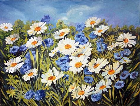 Daisies Field Original Oil Painting on Canvas Flowers Art Wall Decor. $135.00, via Etsy. | Poppy ...