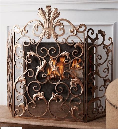 Art Nouveau Style Decorative Fireplace Screen Metal Mesh Tri Fold 3 Panel Firescreen | Interior ...