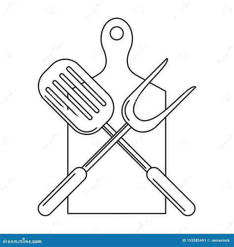 Kitchen Barbecue Utensils for Grill in Black and White Stock Vector - Illustration of ...