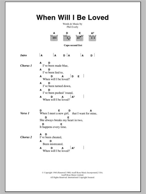 When Will I Be Loved by Everly Brothers Sheet Music for Guitar Chords ...