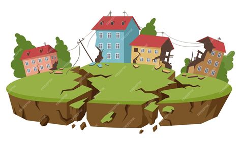 Premium Vector | Cartoon earthquake natural disaster Earth crust break ...