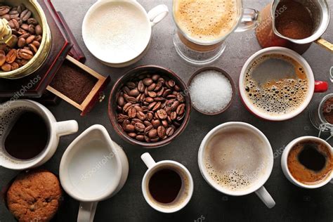 Different types of coffee in cups Stock Photo by ©belchonock 108389526