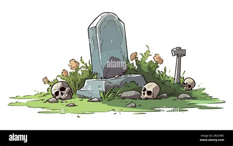 RIP gravestone isolated. Illustration Halloween tombstone. Grave headstone, graveyard with grass ...