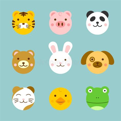 Illustration about A set of cute animal faces. Background placed on separate layer. Illustration ...