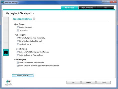 Configuring the touchpad gesture settings with Logitech SetPoint software – Logitech Support ...