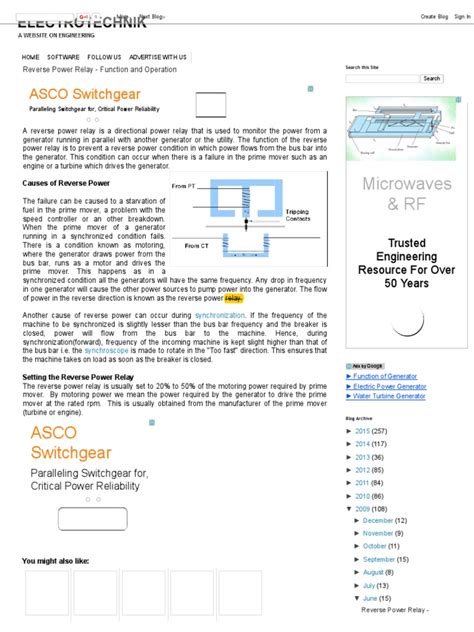 Reverse Power Relay - Function and Operation | PDF | Electric Generator | Transformer