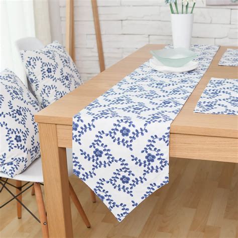 1PC Chinese Classical Blue Floral Rectangle Linen Table Runners For ...