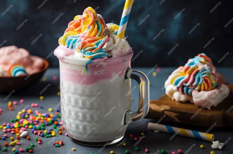 Premium Photo | Colorful unicorn milkshake with a rainbow straw