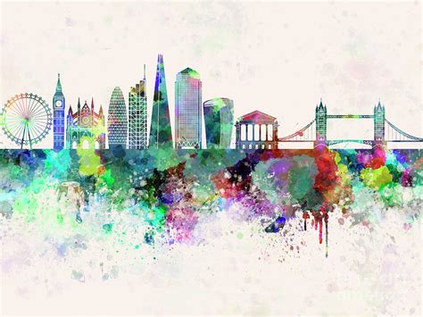 London V2 skyline in watercolor background Painting by Pablo Romero