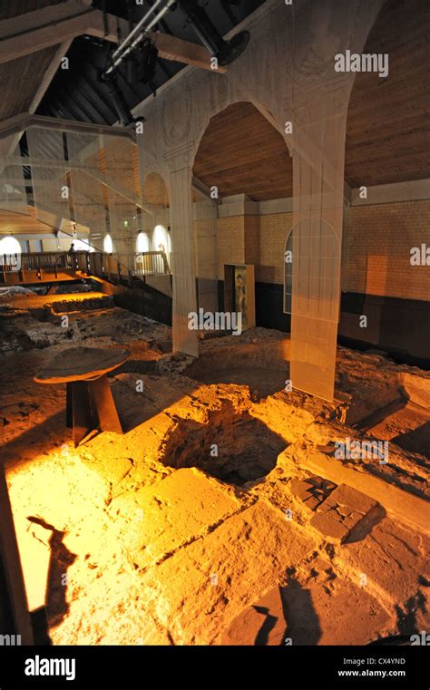 Inside the Caerleon Roman Baths Museum modern technology and lighting ...