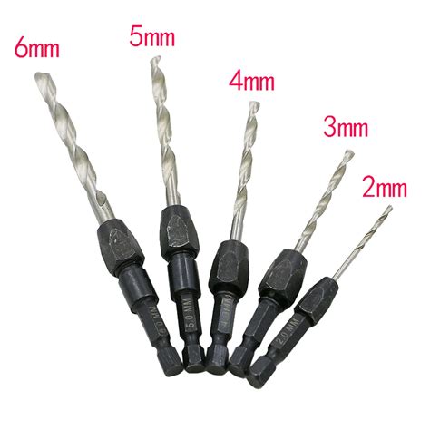 5pc Quick Change Drill Bit Set Hex Shank Metric 2mm to 6mm Twist Drill ...