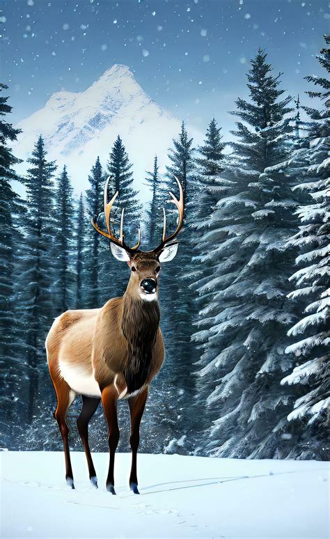 A winter wildlife scene surrounded by evergreen trees. 27788384 Stock Photo at Vecteezy